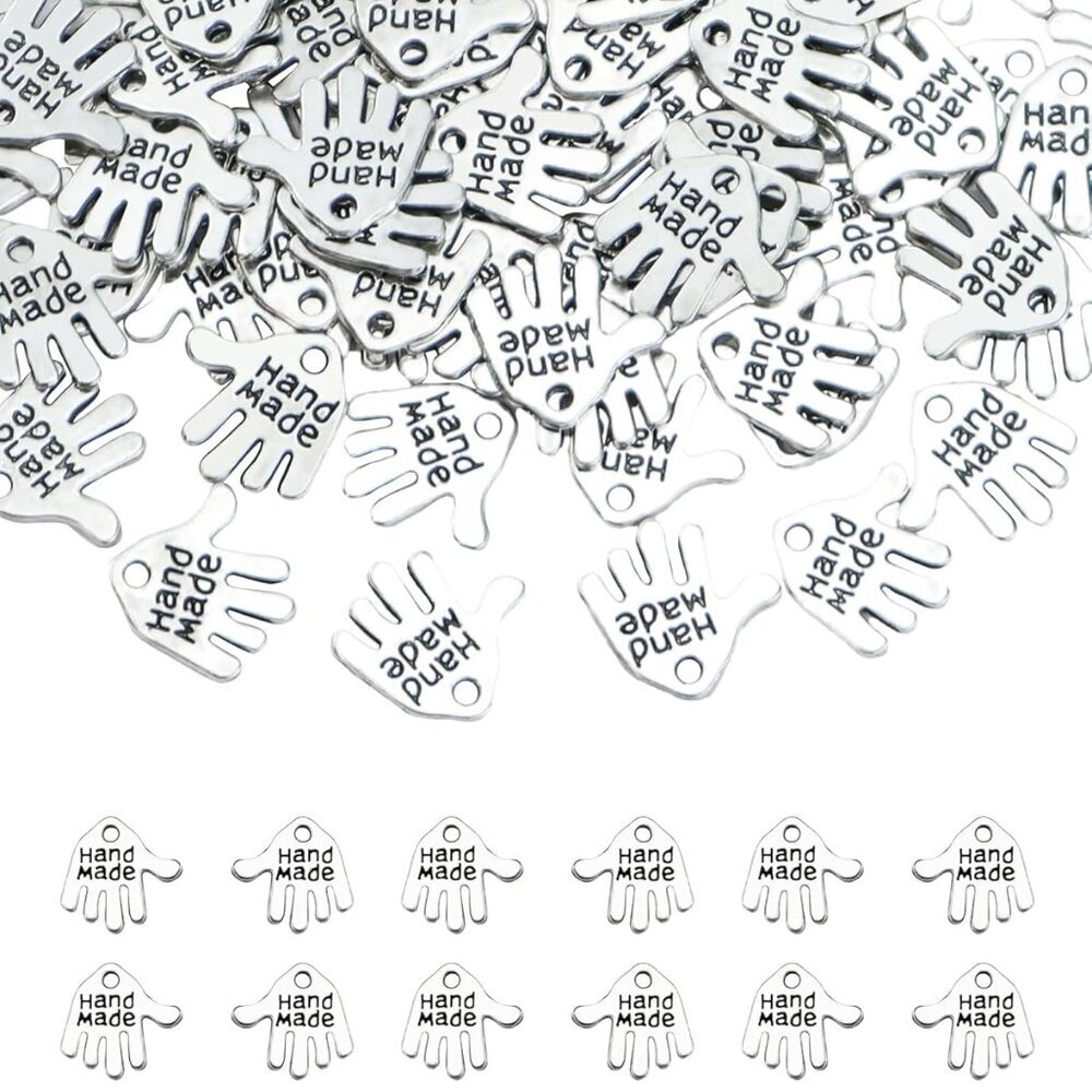 100PCS Hand Shaped Charms Hand Made Tag Signs Charms Carved Silver Tone for Fash